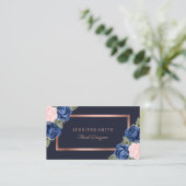 Waterverf Roos Floral Pink Navy Blue Roos Gold Visitekaartje (Staand voorkant)
