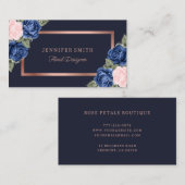 Waterverf Roos Floral Pink Navy Blue Roos Gold Visitekaartje (Voorkant / Achterkant)