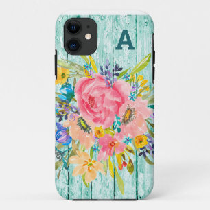 Waterverf Roos Floral Spray met Initiaal Case-Mate iPhone Case