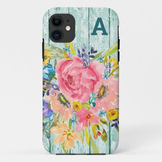 Waterverf Roos Floral Spray met Initiaal Case-Mate iPhone Case (Achterkant)