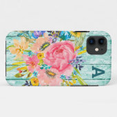 Waterverf Roos Floral Spray met Initiaal Case-Mate iPhone Case (Achterkant (horizontaal))