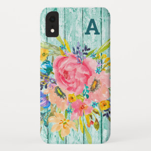 Waterverf Roos Floral Spray met Initiaal Case-Mate iPhone Case