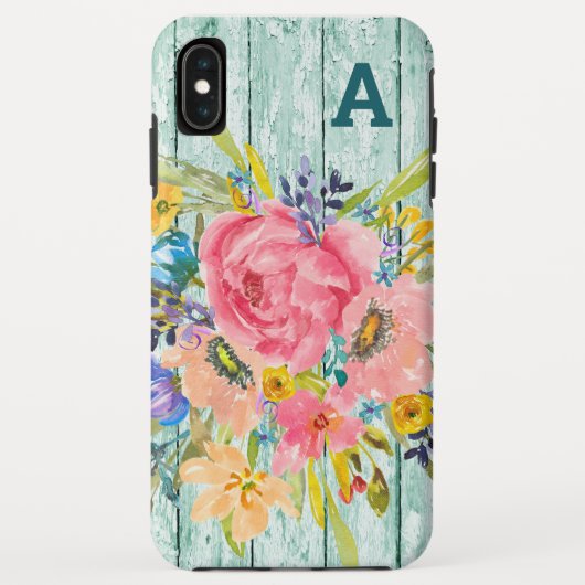 Waterverf Roos Floral Spray met Initiaal Case-Mate iPhone Case (Achterkant)