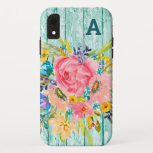 Waterverf Roos Floral Spray met Initiaal Case-Mate iPhone Case