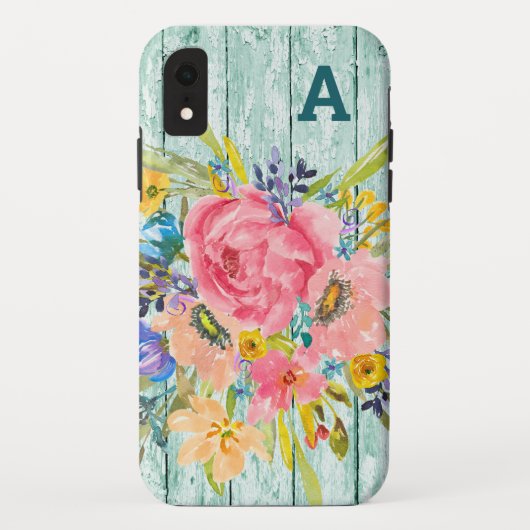 Waterverf Roos Floral Spray met Initiaal Case-Mate iPhone Case (Achterkant)