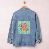 Waterverf Roos Floral Spray op Chippy Aqua Denim Jacket (Hangar)