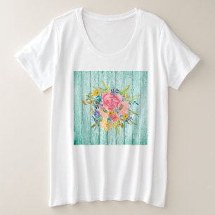 Waterverf Roos Floral Spray op Chippy Aqua Grote Maat T-shirt