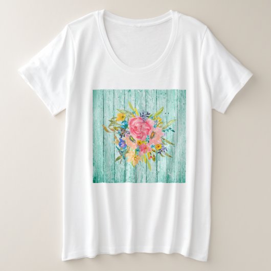 Waterverf Roos Floral Spray op Chippy Aqua Grote Maat T-shirt (Design voorkant)