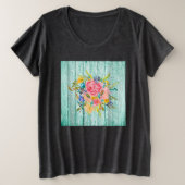 Waterverf Roos Floral Spray op Chippy Aqua Grote Maat T-shirt (Design voorkant)