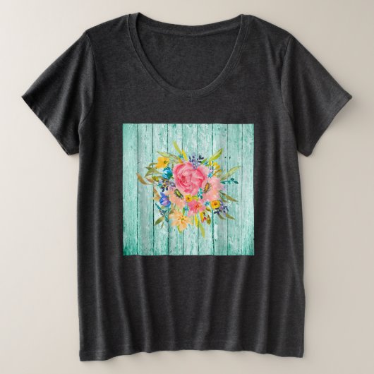 Waterverf Roos Floral Spray op Chippy Aqua Grote Maat T-shirt (Design voorkant)