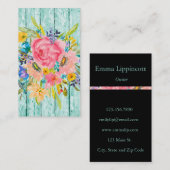 Waterverf Roos Floral Spray op Chippy Aqua Visitekaartje (Voorkant / Achterkant)