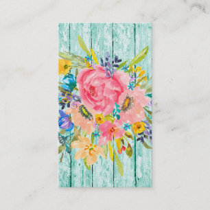 Waterverf Roos Floral Spray op Chippy Aqua Visitekaartje