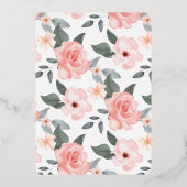 Waterverf Roos Floral Wreatbaptisme 1ste verjaarda Folie Uitnodiging (Achterkant)