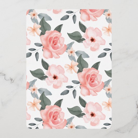 Waterverf Roos Floral Wreatbaptisme 1ste verjaarda Folie Uitnodiging (Achterkant)