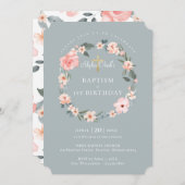 Waterverf Roos Floral Wreatbaptisme 1ste verjaarda Kaart (Voorkant / Achterkant)