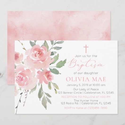 Waterverf Roos Garden Girl Baptism Kaart (Voorkant / Achterkant)