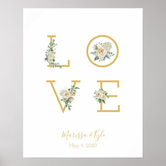 Waterverf Roos Garden LOVE Weddenschap afdrukken Poster (Voorkant)