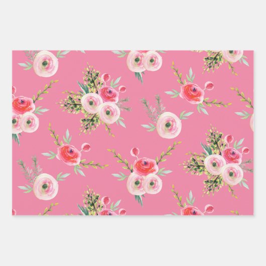 Waterverf Roos Gift Wrap Inpakpapier Vel (Voorkant)