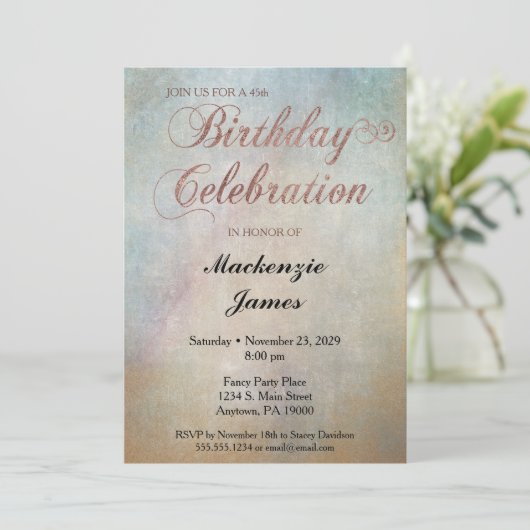 Waterverf Roos Gold Birthday Party Invitation Kaart (Staand voorkant)