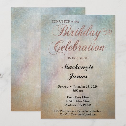 Waterverf Roos Gold Birthday Party Invitation Kaart (Voorkant / Achterkant)