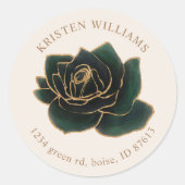 Waterverf Roos Gold en groen retouradres Ronde Sticker (Voorkant)
