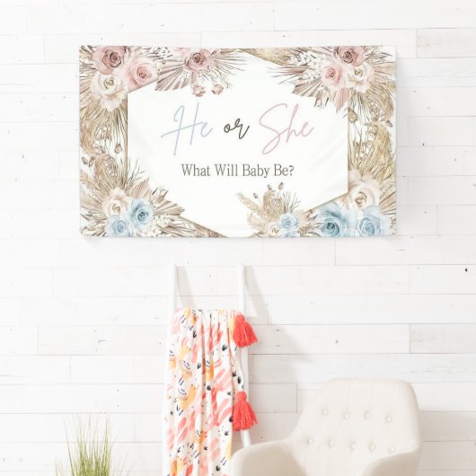 Waterverf Roos Gold en Navy Blue Gender Reveal Spandoek (Insitu)