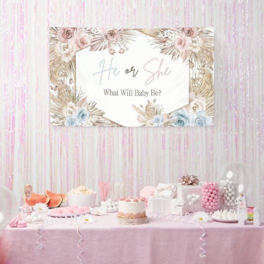 Waterverf Roos Gold en Navy Blue Gender Reveal Spandoek (Feest)