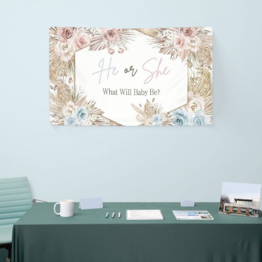 Waterverf Roos Gold en Navy Blue Gender Reveal Spandoek (Beurs)