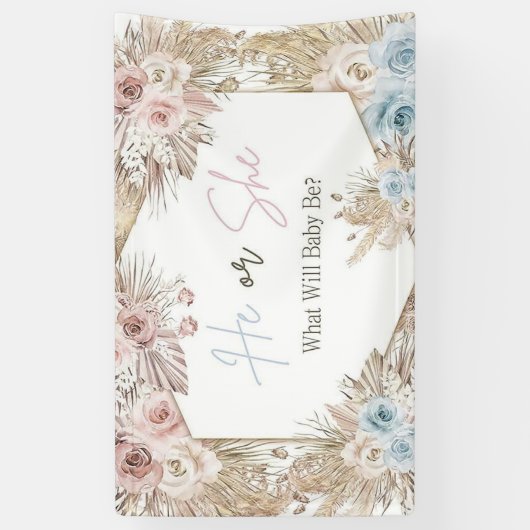 Waterverf Roos Gold en Navy Blue Gender Reveal Spandoek (Verticaal)