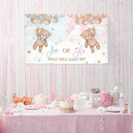 Waterverf Roos Gold en Navy Blue Gender Reveal Spandoek (Feest)