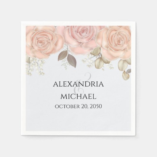 Waterverf Roos Gold Foliage Elegant Greenergy Servet (Voorkant)