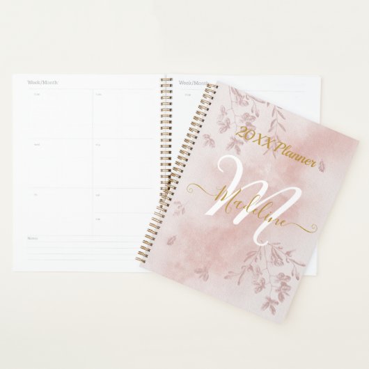 Waterverf Roos Gold Leaves Monogram Planner (Display)