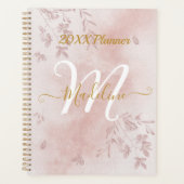 Waterverf Roos Gold Leaves Monogram Planner (Voorkant)