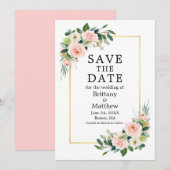 Waterverf Roos Gold Lijst Roze Blush Save The Date (Voorkant / Achterkant)