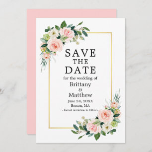 Waterverf Roos Gold Lijst Roze Blush Save The Date