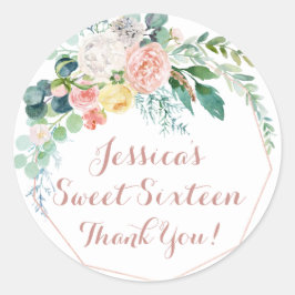 Waterverf Roos Gold Pink Glitter Sweet Sixteen Ronde Sticker