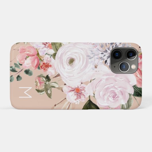  Waterverf Roos Goud & Roze Pioenmonogram Case-Mate iPhone Case (Achterkant (horizontaal))