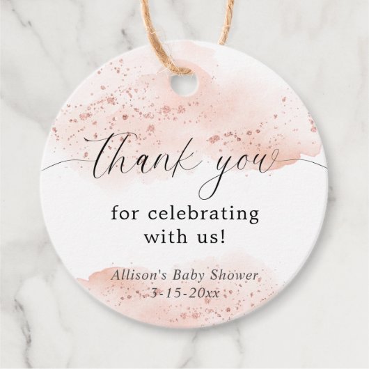 Waterverf roos goud roze wit dank u bedankjes labels (Voorkant)