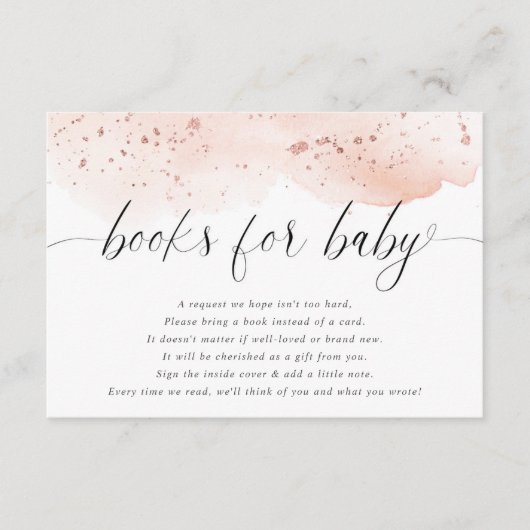Waterverf roos gouden blush roze boeken baby meisj informatiekaartje (Voorkant)