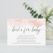 Waterverf roos gouden blush roze boeken baby meisj informatiekaartje (Staand voorkant)