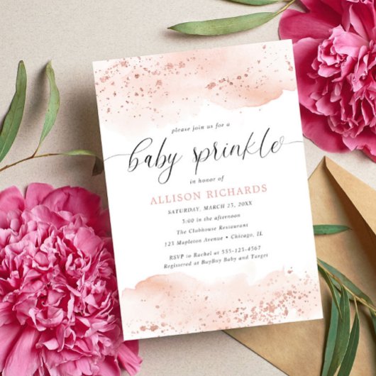 Waterverf roos gouden blush roze meisje baby sprin kaart