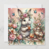 Waterverf Roos gouden konijn paasthee party Feestdagenkaart (Voorkant)