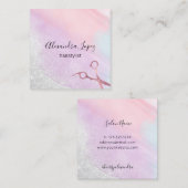 Waterverf roos gouden schaar vierkante visitekaartje (Voorkant / Achterkant)