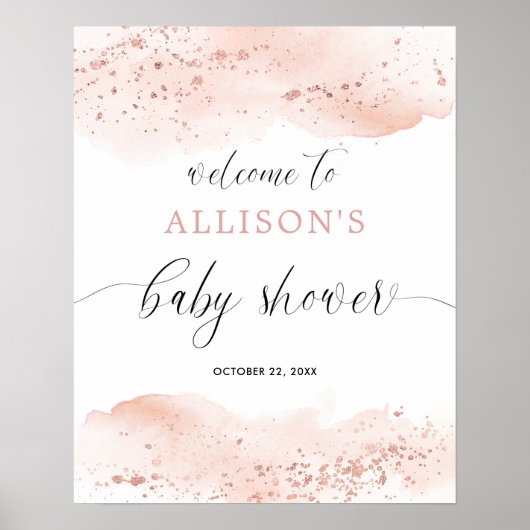 Waterverf roos goudroze baby shower Welkomstteken Poster (Voorkant)