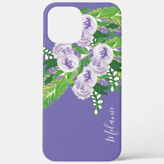 Waterverf Roos Greenery Paarse Green Monogramed Case-Mate iPhone Case (Achterkant)