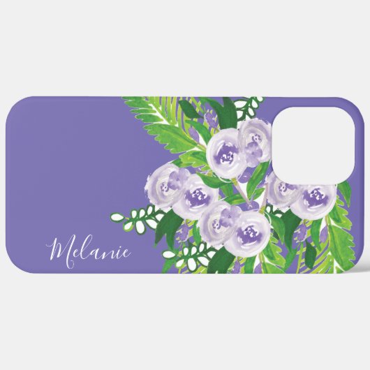 Waterverf Roos Greenery Paarse Green Monogramed Case-Mate iPhone Case (Achterkant / Rechts)