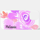 Waterverf Roos Greenery Pink Paarse Monogrammen Case-Mate iPhone Case (Achterkant / Rechts)