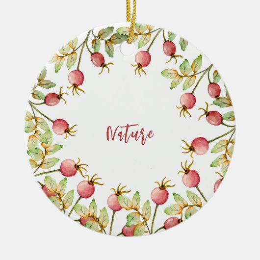 Waterverf roos heupen keramisch ornament (Voorkant)