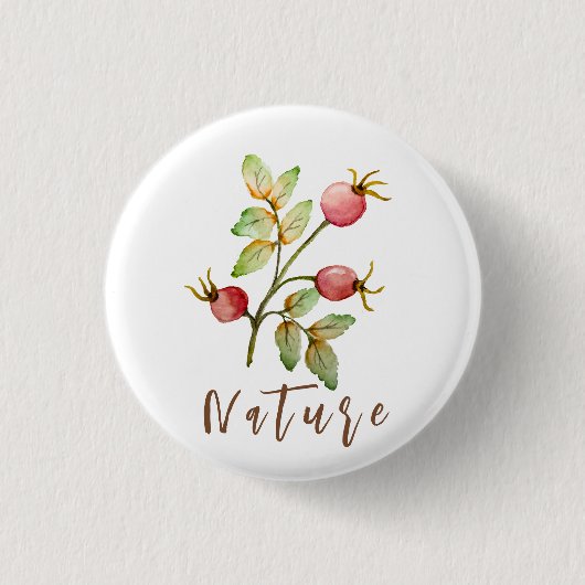 Waterverf roos heupen ronde button 3,2 cm (Voorkant)