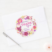 Waterverf Roos Hydrangea Bloemenkrans Dank u Ronde Sticker (Envelop)